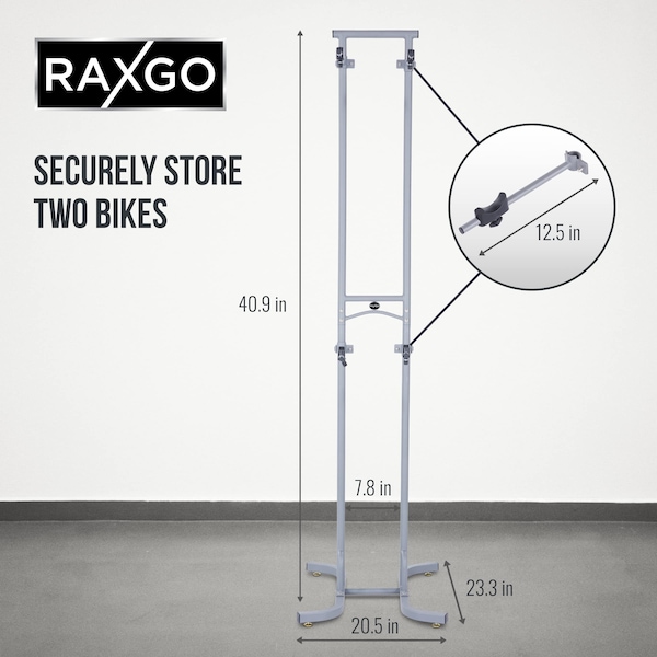 Bike Storage Rack, Freestanding 2 Bike Rack With Adjustable Hooks For Indoor Storage